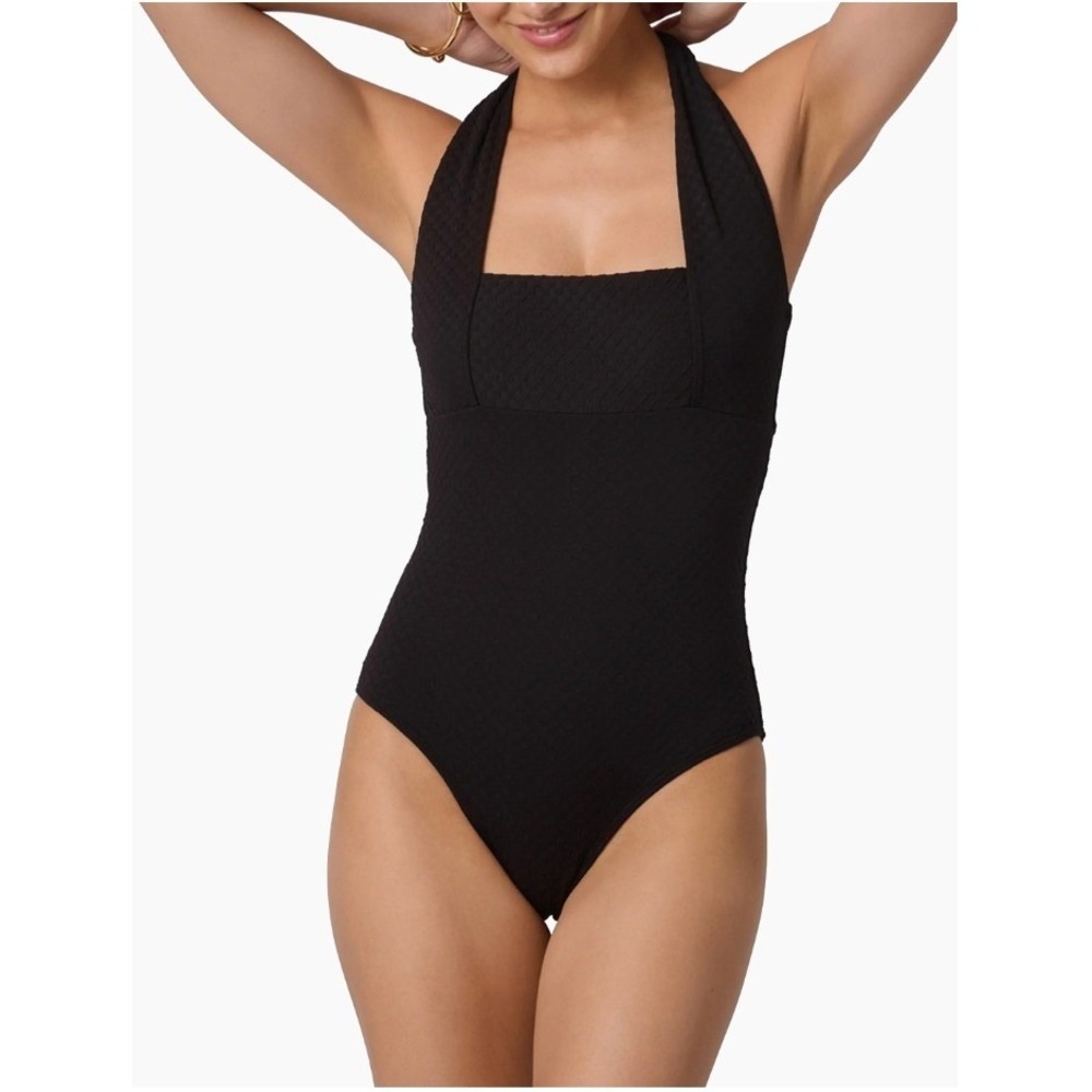 Shoshanna One Piece Swimsuit Women Size‎ 0 Black Square Halter Ribbed $250 NWT
